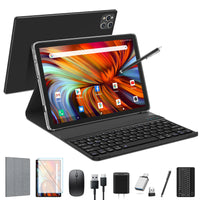 Android Tablet 2025, latest version, 10 inches, Android 13, with keyboard, 128 GB ROM, 16 GB RAM, TF expansion up to 1 TB, octa-core processor, 5G, Wi-Fi, Full HD 1080p screen, dual camera 13 MP + 8 MP, Bluetooth 5.0, GPS, mouse and black case.