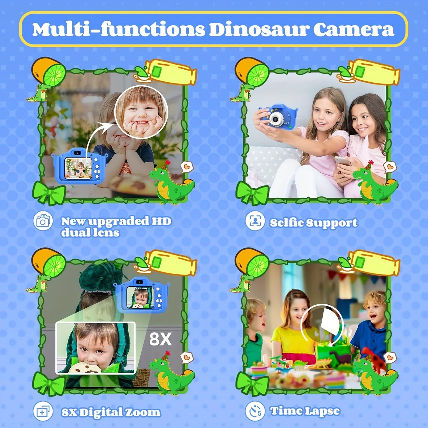 Appareil Photo Enfant Double Caméra 48MP 1080P Jeux Intégrés