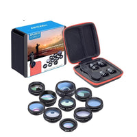 Kit d'objectifs APEXEL pour smartphone : objectif fisheye, grand angle, macro, filtre CPL, kaléidoscope, télescope 2x.