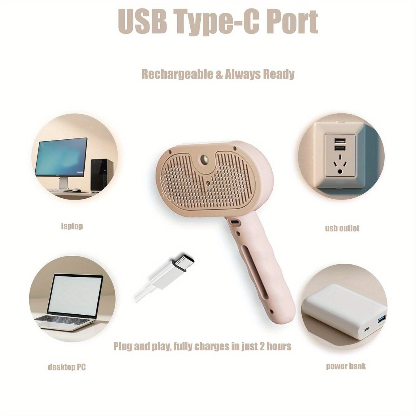 Brosse 3-en-1 animaux vapeur, massage, retrait poils