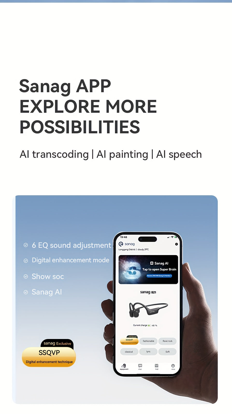 Casque Sport SANAG B21S Conduction Osseuse Bluetooth 5.4 Bass Puissant