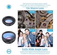 Kit d'objectifs APEXEL pour smartphone : objectif fisheye, grand angle, macro, filtre CPL, kaléidoscope, télescope 2x.