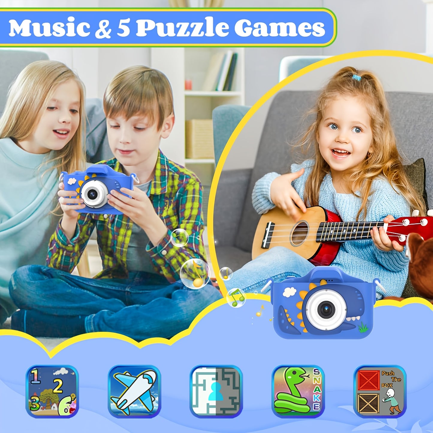 Appareil Photo Enfant Double Caméra 48MP 1080P Jeux Intégrés