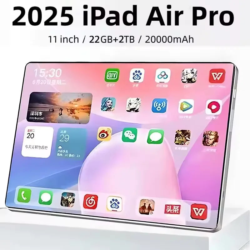 2025 iPad Air Pro tablette 11 pouces 22 Go 2 To 100% Version mondiale originale Android14 20000 Mah 10 cœurs Tablette Pc iPad Air Pro Tab Pc