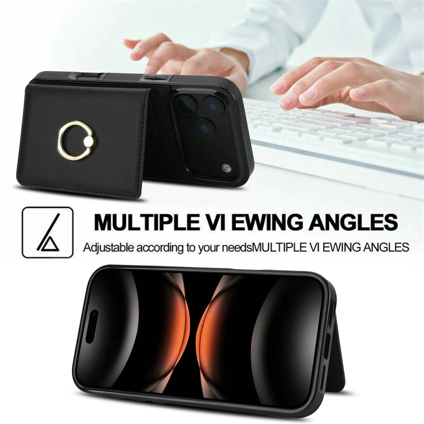 Étui portefeuille avec porte-carte, 360 °   Anneau de rotation avec béquille, fermoir magnétique et housse antichoc durable pour iPhone 17 Pro Max Air