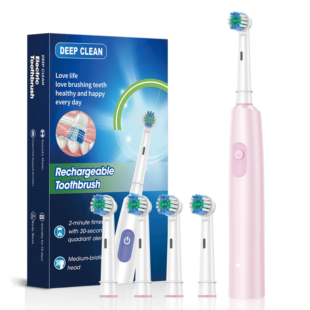 Brosse à dents électrique rechargeable étanche avec 8 têtes