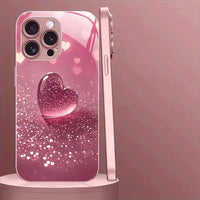 Coque verre trempé cœur cristal métal rose iPhone 11-17 Pro max