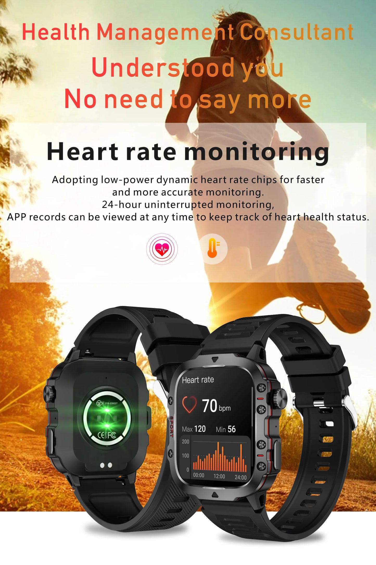 Montre intelligente militaire étanche IP68 appels Bluetooth Android iOS écran 2.01