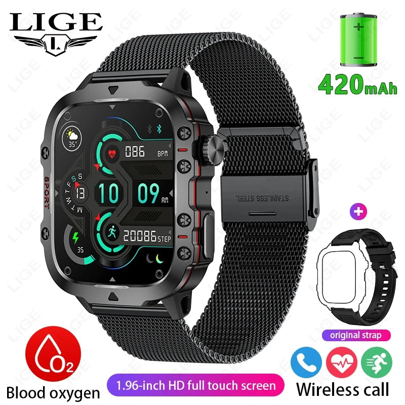 Montre intelligente militaire étanche IP68 appels Bluetooth Android iOS écran 2.01