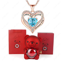 Collier Pendentif Cœur Rouge avec Ours Mignon – Boîte Cadeau
