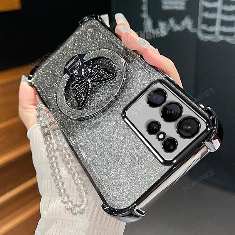 Étui S25 Ultra Samsung S20-S25 antichoc chaîne papillon