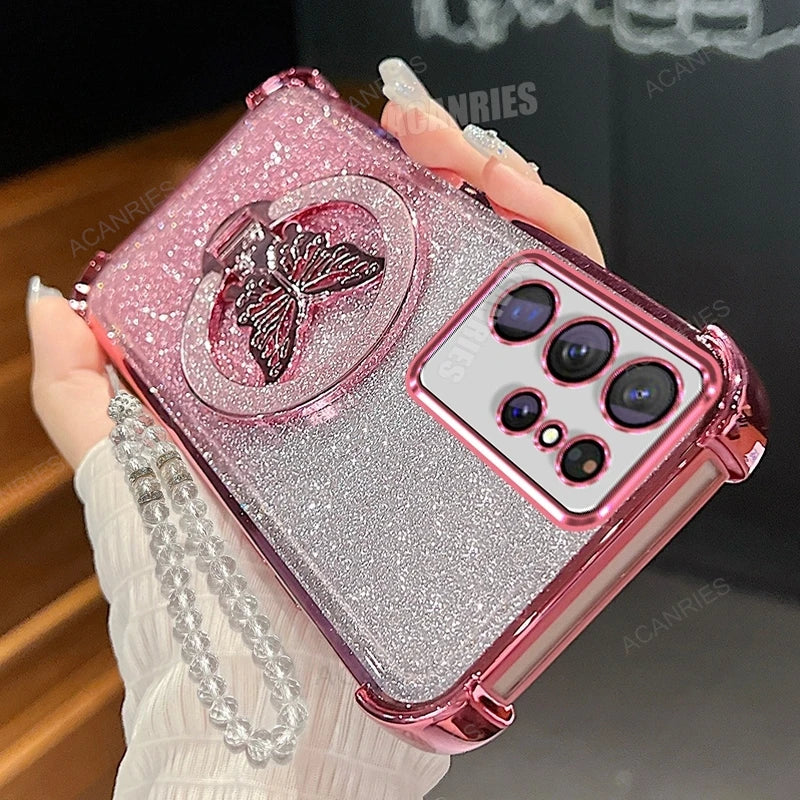 Étui S25 Ultra Samsung S20-S25 antichoc chaîne papillon