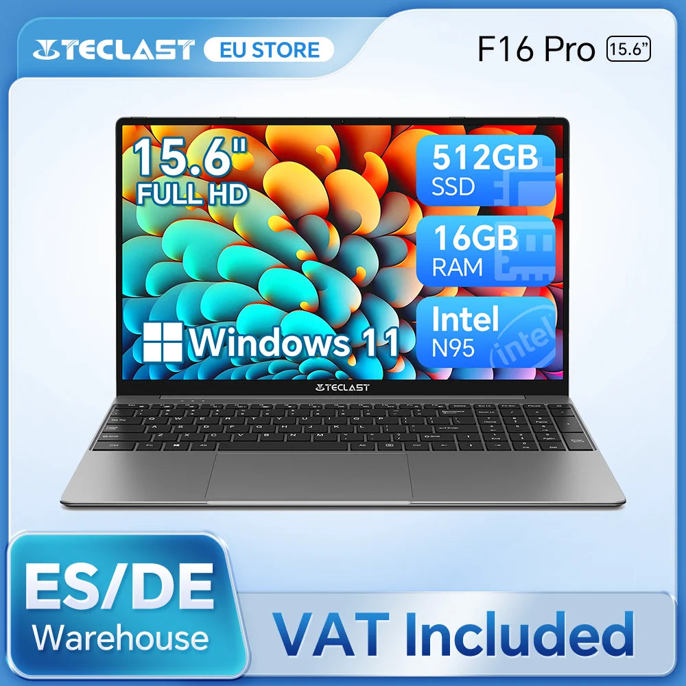 TECLAST F16Pro Laptop with Retro Keyboard4.2, 15.6 inch, 16GB RAM, 512GB SSD, Intel N95 Processor, 1080P FHD IPS Screen, WiFi 6, BT 5.0, USB 3.2, 38000mWh