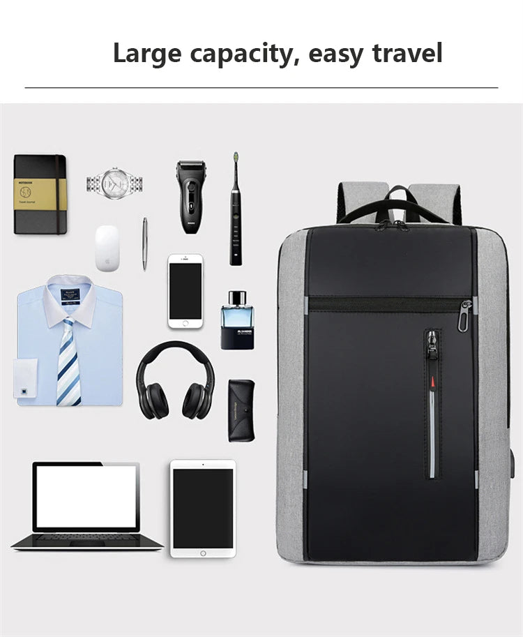 Sac à dos d'affaires étanche pour hommes, sacs à dos d'école USB, sac à dos pour ordinateur portable de 15.6 pouces, sacs à dos de grande capacité pour hommes
