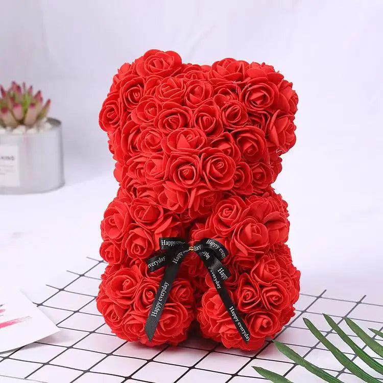 Ours rose 25cm peluche avec boîte cadeau romantique femme