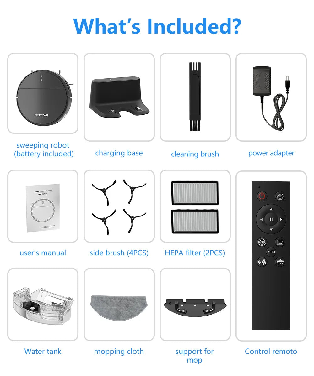 Aspirateur robot PrettyCare C2 4000Pa WiFi Alexa Auto Boost