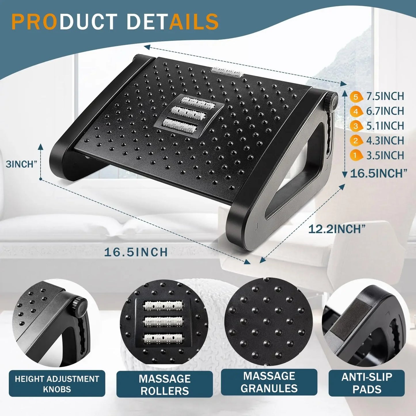 Repose-pieds sous bureau massage soutien jambes ergonomique