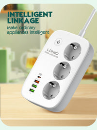 LDNIO – multiprise intelligente Tuya WIFI, câble d'extension de prise ue, adaptateur de synchronisation avec 3 prises, 3 ports USB, application Bluetooth Smart Life