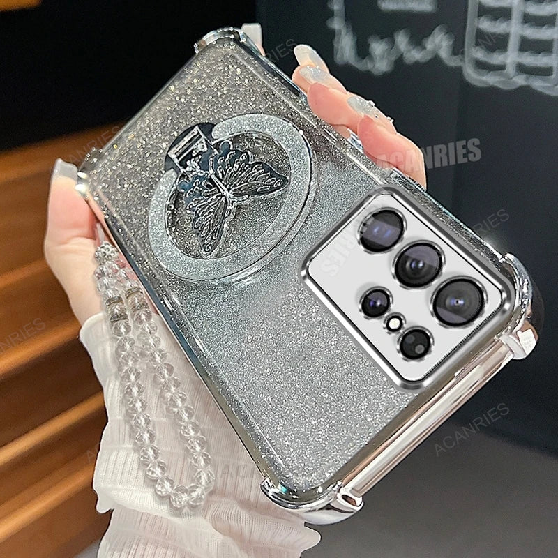 Étui S25 Ultra Samsung S20-S25 antichoc chaîne papillon