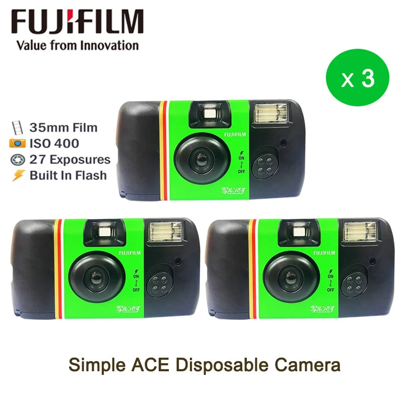 Fujifilm Caméra à film jetable à usage unique Fujifilm Snap rapide/Fujifilm Fun rapide/Fujifilm ACE 400 avec flash 27 expositions photo