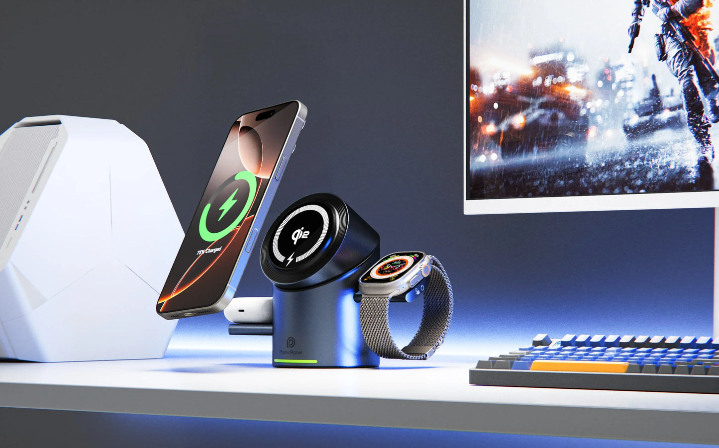 Chargeur sans fil magnétique 3-en-1 15W iPhone Android Watch