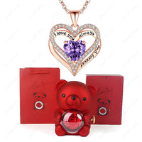 Collier Pendentif Cœur Rouge avec Ours Mignon – Boîte Cadeau
