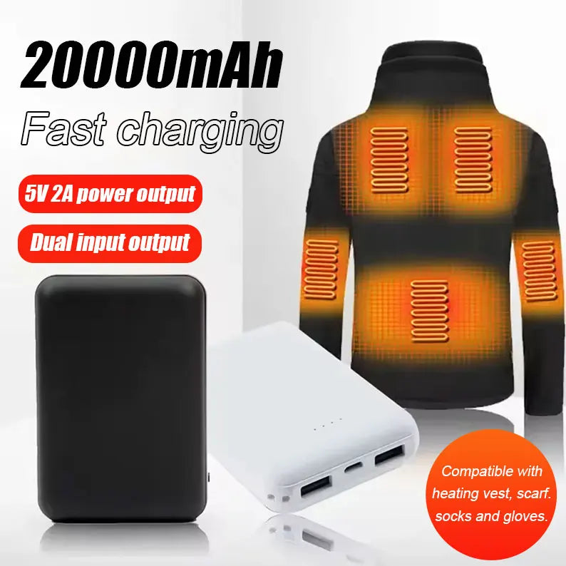20000mAh nouvelle batterie externe chargeur USB Portable charge rapide batterie externe gilet chauffant veste écharpe chaussettes gant équipement