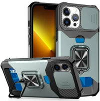 Case for iPhone 17, Pro and Pro Max. Rugged protection with sliding camera cover and clip-on card cover.