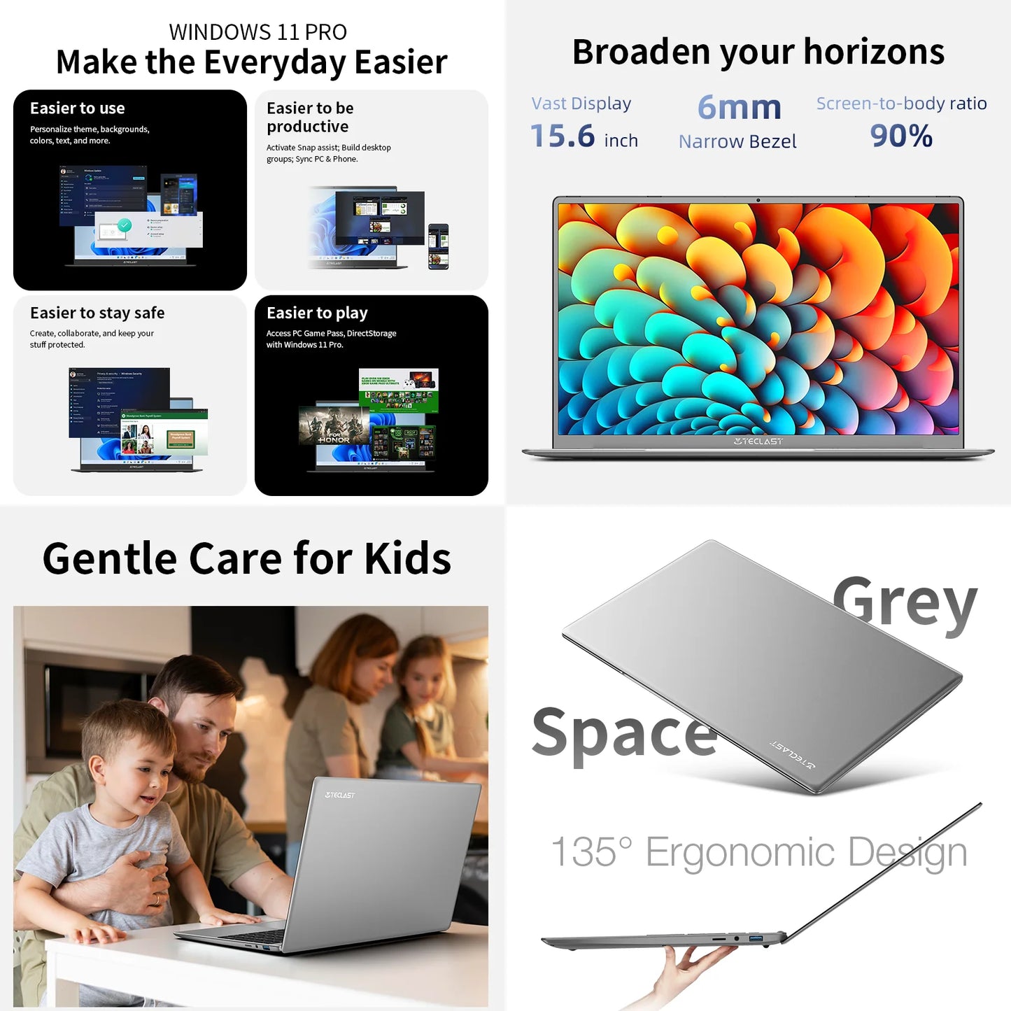 TECLAST F16Pro Laptop with Retro Keyboard4.2, 15.6 inch, 16GB RAM, 512GB SSD, Intel N95 Processor, 1080P FHD IPS Screen, WiFi 6, BT 5.0, USB 3.2, 38000mWh