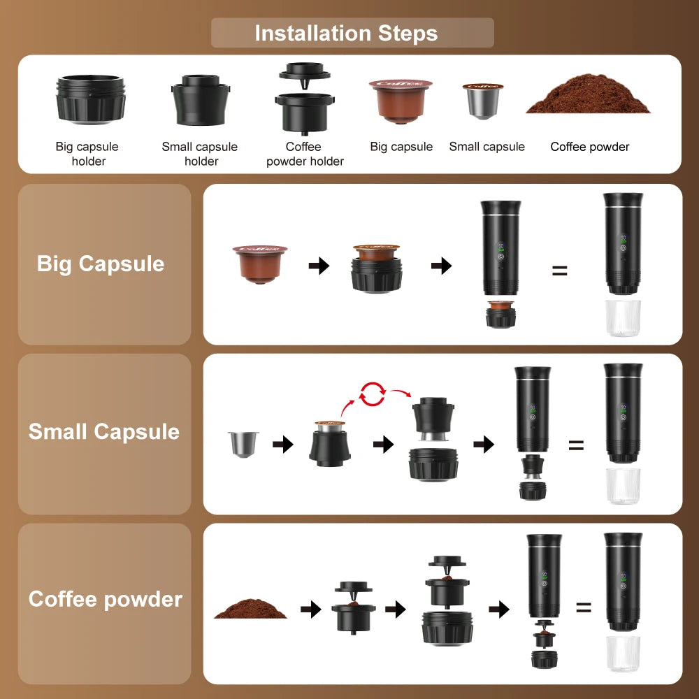 Machine café expresso portable sans fil 3en1 capsules