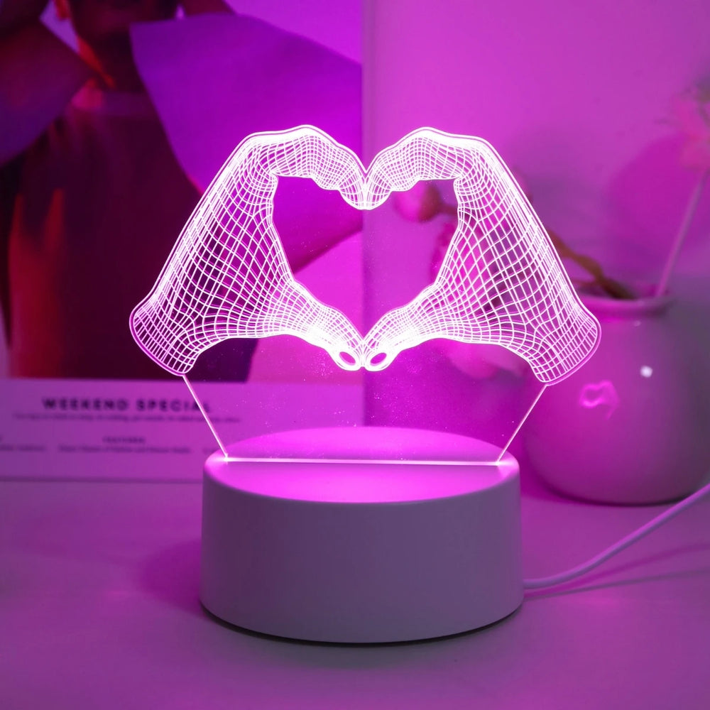 Veilleuse 3D cœur deux mains LED maison bureau cadeau