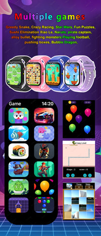 Montre connectée enfant HD Caméra 18 jeux Sommeil Réveil Calculatrice