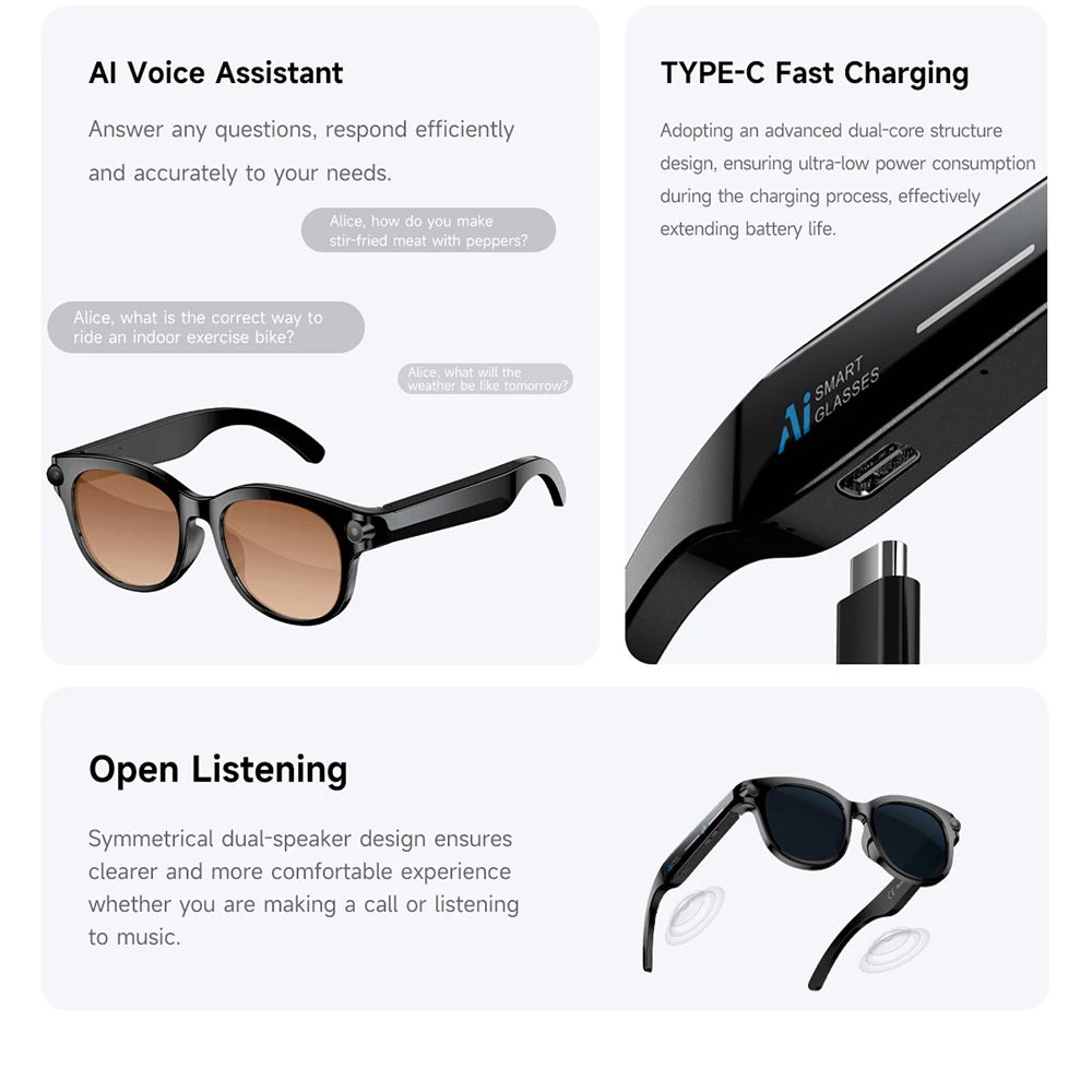 Lunettes Intelligentes AI Traduction Caméra Bluetooth Audio