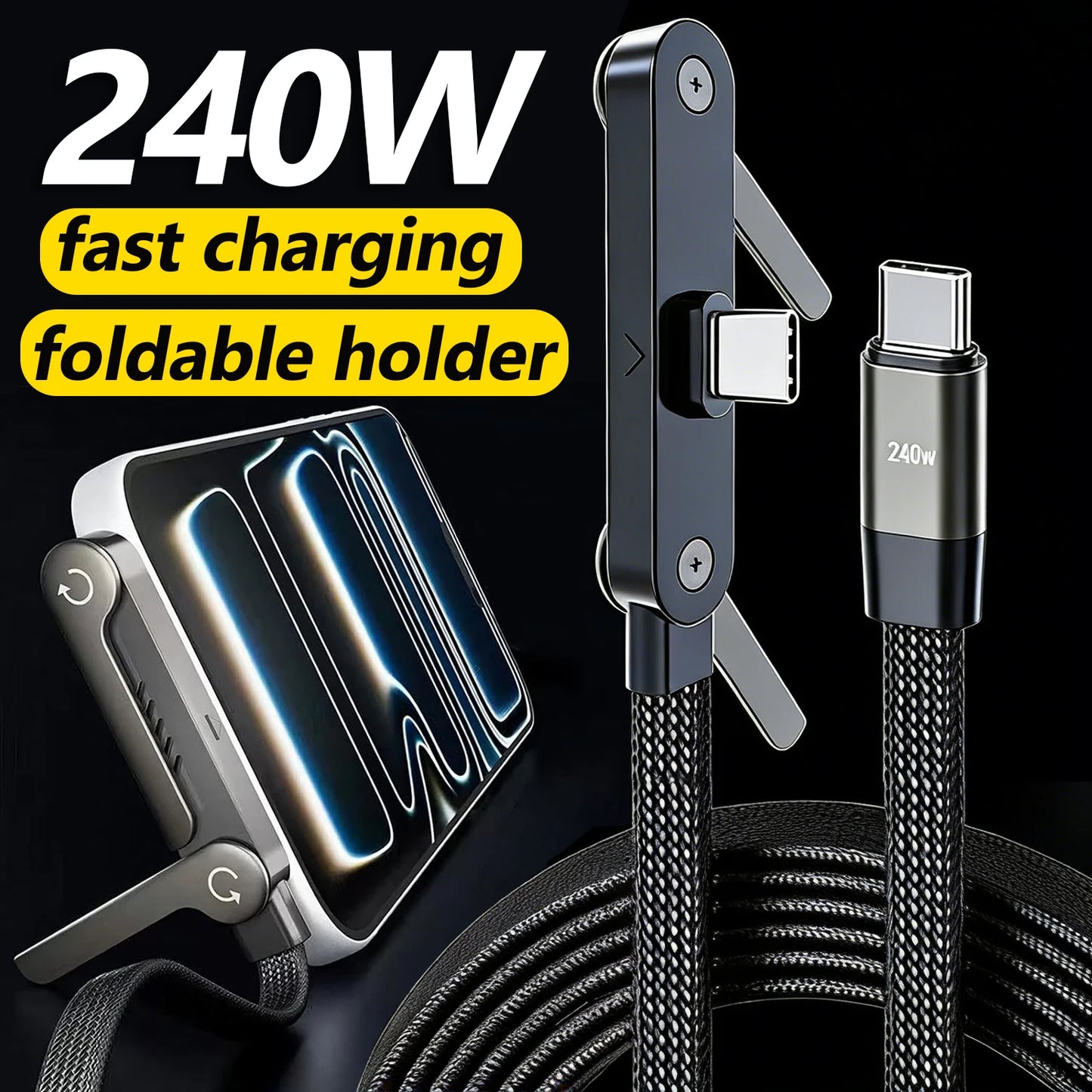 Câble Type-C 2-en-1 90° charge rapide 240W support
