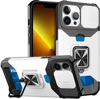 Case for iPhone 17, Pro and Pro Max. Rugged protection with sliding camera cover and clip-on card cover.
