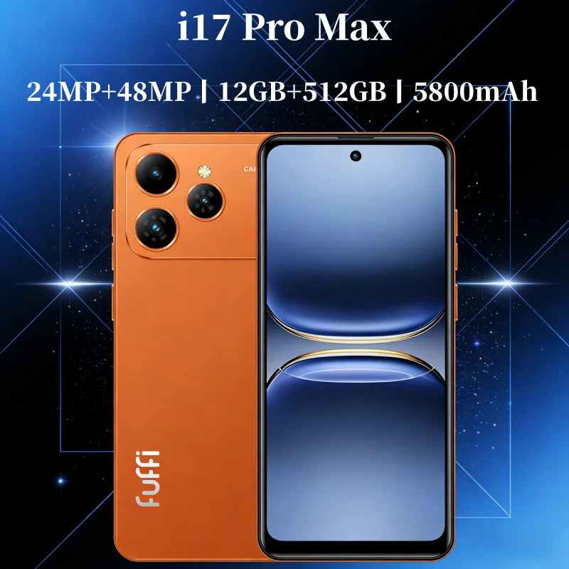 Smartphone Global Vision I17 Pro Max Android 5800mAh 12Go de RAM 512Go de ROM 6.56 pouces 720x1612HD 24+48MP MTK10 Réseau 4G Téléphone mobile
