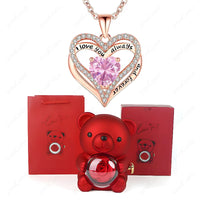 Collier Pendentif Cœur Rouge avec Ours Mignon – Boîte Cadeau