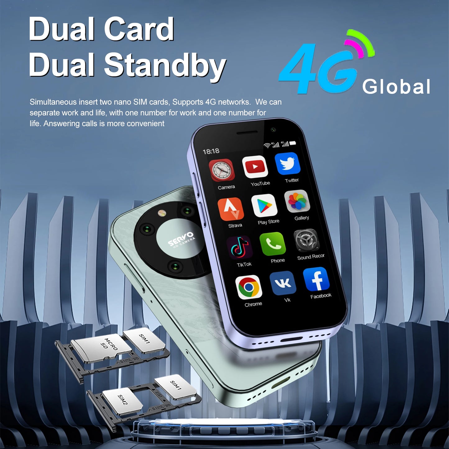 SERVO KING9000, petit téléphone portable Smartphone, écran HD 3.0 ", Android 10.0, réseau 4G, persévérance, 2 Go + 16 Go, 2000mAh,Reconnaissance faciale , mini téléphone portable