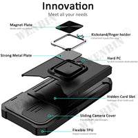 Case for iPhone 17, Pro and Pro Max. Rugged protection with sliding camera cover and clip-on card cover.