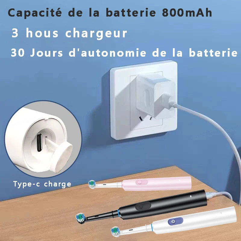 Brosse à dents électrique rechargeable étanche avec 8 têtes
