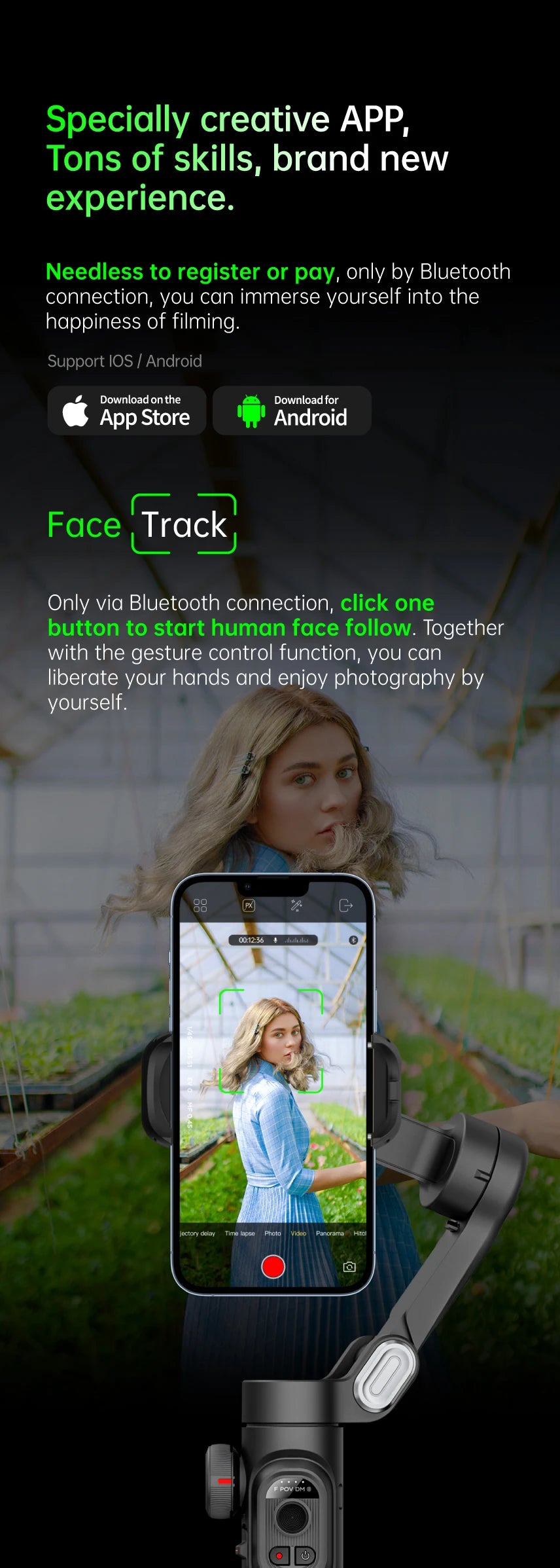 Stabilisateur 3 axes AOCHUAN AI suivi visage smartphone