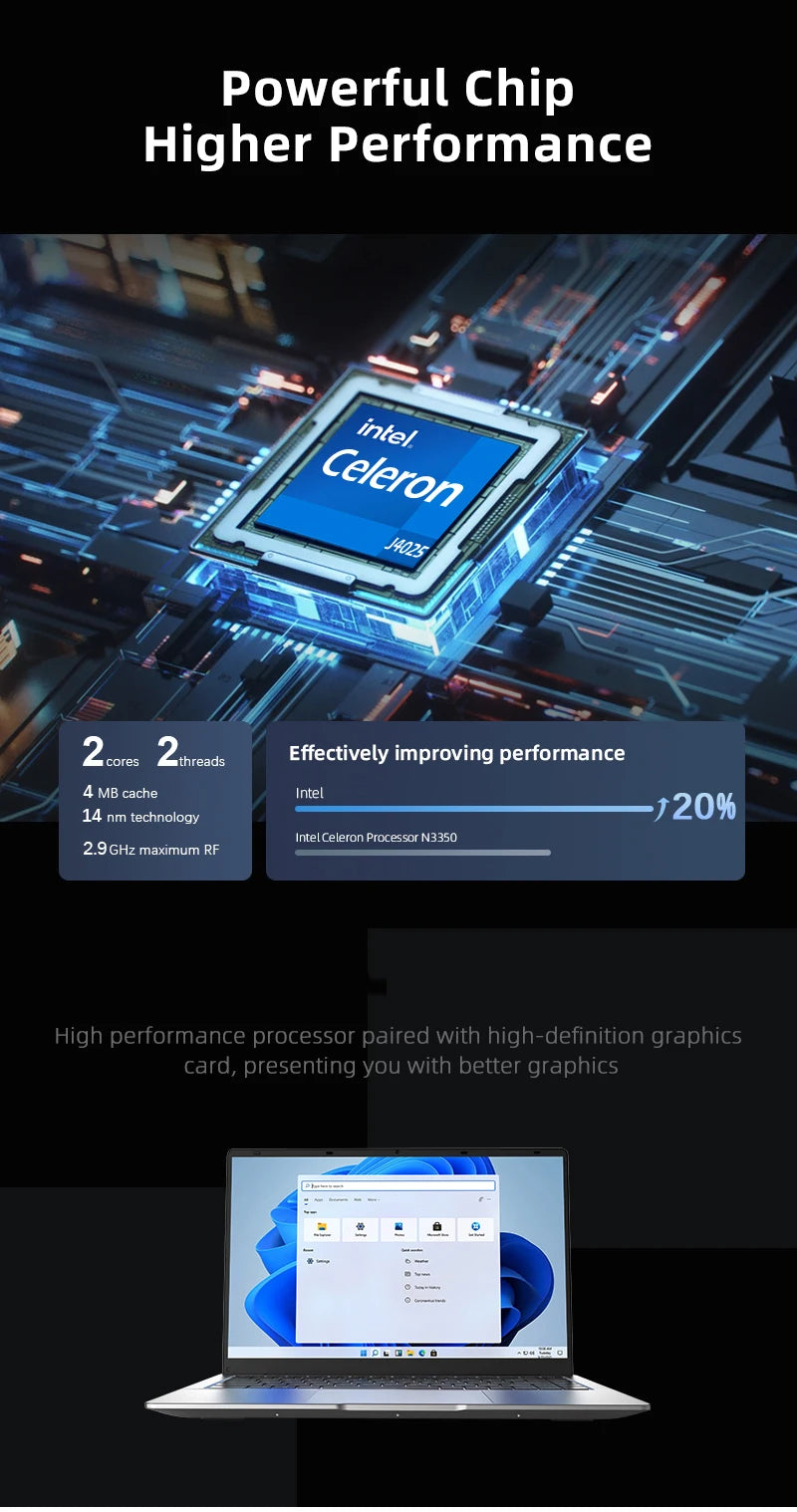 Windows 11 Laptop Intel Celeron J4025 2025, Gaming Laptop, 12GB RAM, 512GB, 1TB SSD, 1920x1080, Desktop Computer, New