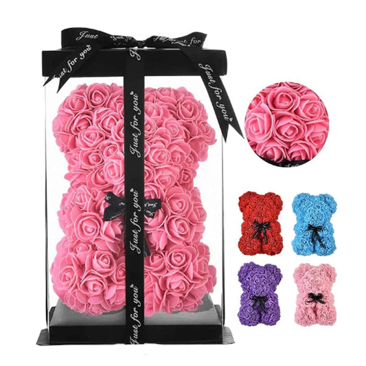 Ours rose 25cm peluche avec boîte cadeau romantique femme