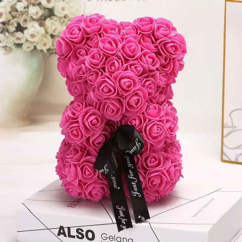 Ours rose 25cm peluche avec boîte cadeau romantique femme
