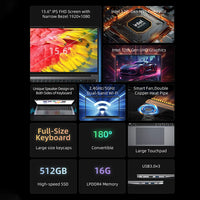 BMAX-X15 Pro Laptop, Windows 11 Laptop, 16GB RAM, 15.6GB SSD, Intel N95, CPU, 512x1920, Tourist, Wifi, USB, PC, DDR4, 1080