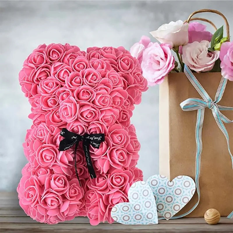 Ours rose 25cm peluche avec boîte cadeau romantique femme