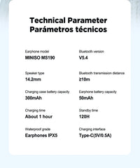 Casque MINISO MS190 Bluetooth OWS sport traducteur intelligent
