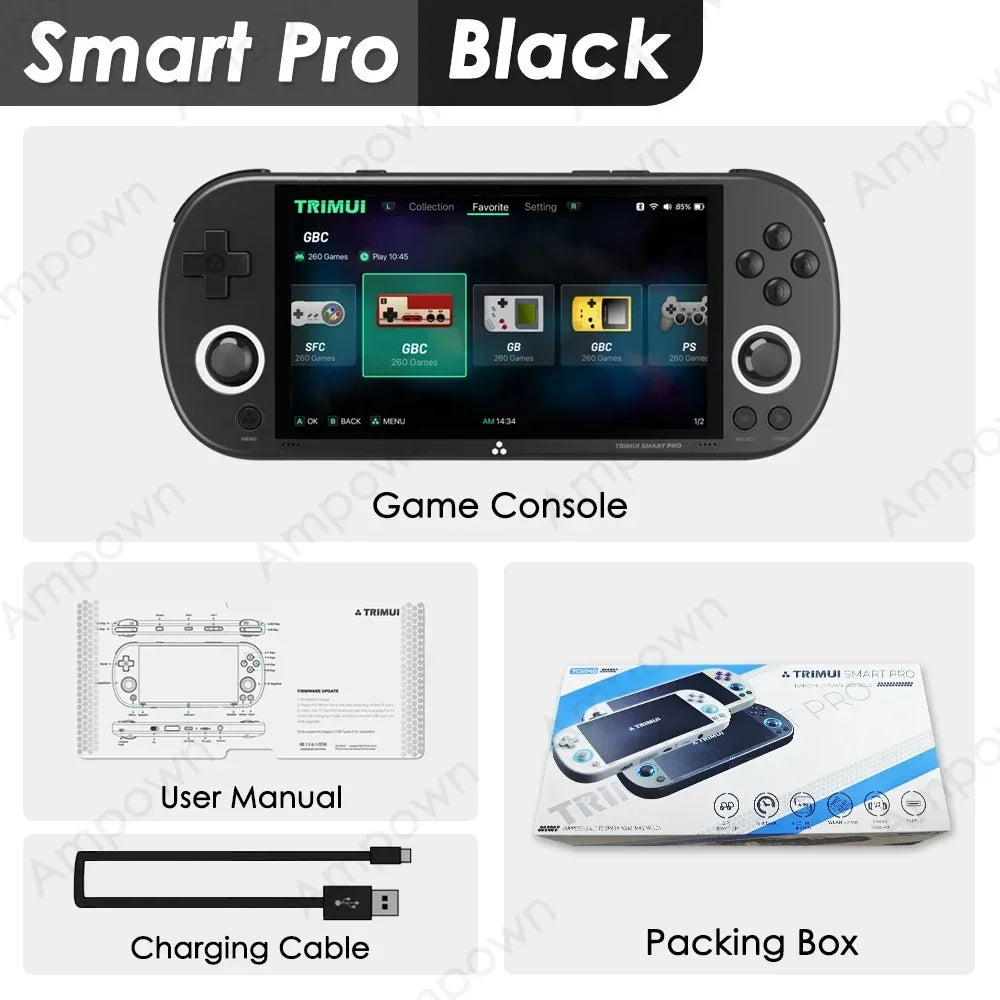 Trimui Smart Pro Portable Game Console with 4.96" IPS Screen, Linux System, Joystick, RGB Lighting, and Retro Trimui
