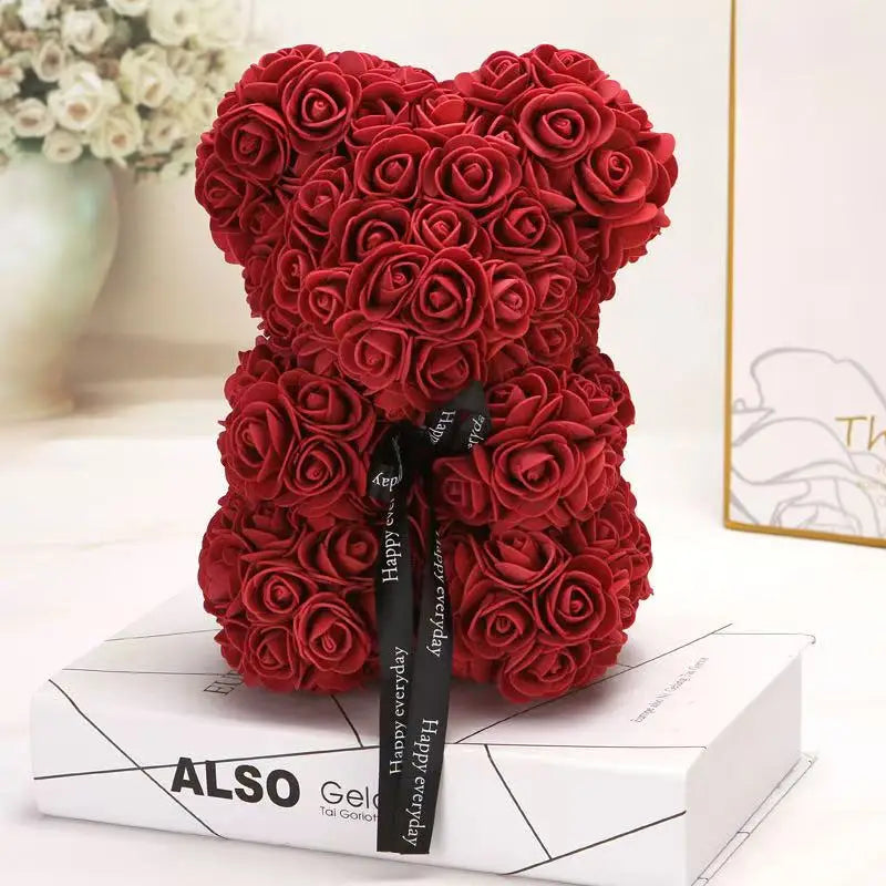 Ours rose 25cm peluche avec boîte cadeau romantique femme
