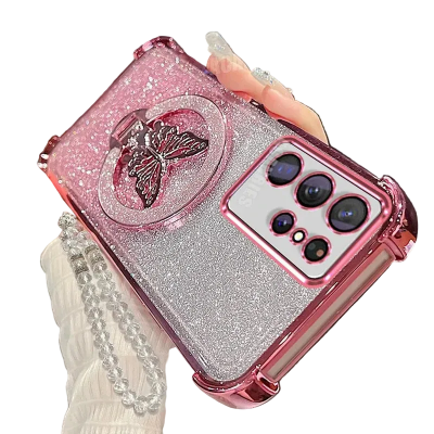 Étui S25 Ultra Samsung S20-S25 antichoc chaîne papillon